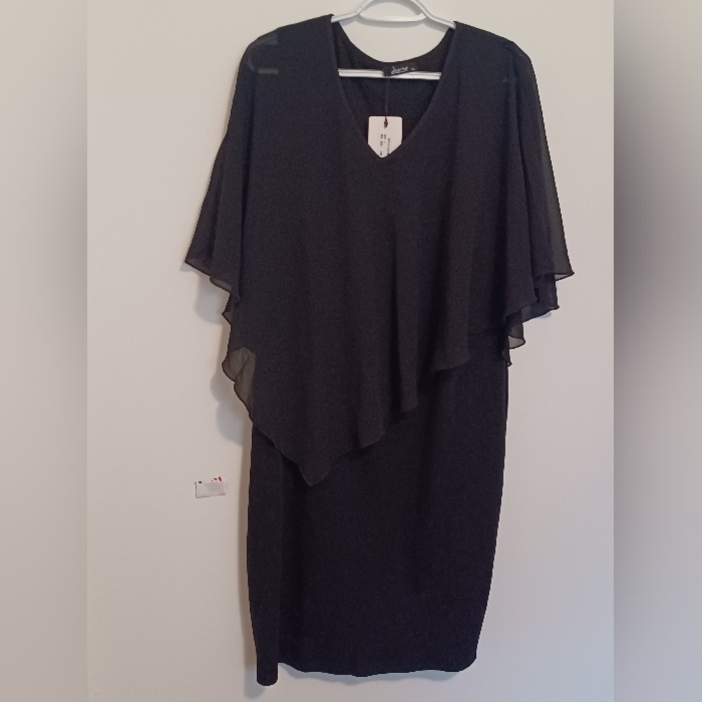 Bodhi talk Women's V Neck Capelet Sleeve Chiffon Overlay Bodycon - Picture 3 of 6